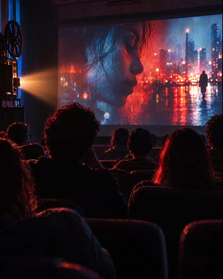 Conceptual illustration of an independent film audience